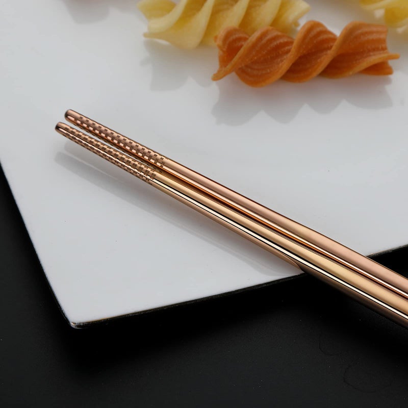 DEVICO Portable Utensils, Travel Camping Cutlery Set, 8-Piece including Knife Fork Spoon Chopsticks Cleaning Brush Straws Portable Case, Stainless Steel Flatware set (Rose Gold) - Image 5